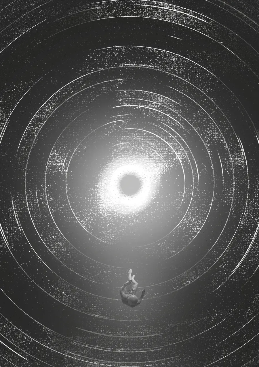 Visuel artistique — astronaute dans un tunnel de lumière